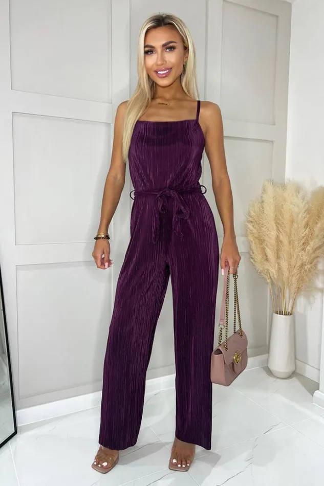 AX Paris Plum Plisse Cowl Neck Jumpsuit Women Jumpsuits And Playsuits