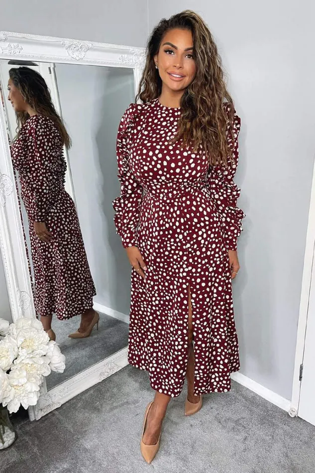 AX Paris Plum Printed Pleated Sleeve Midi Dress Women Dresses