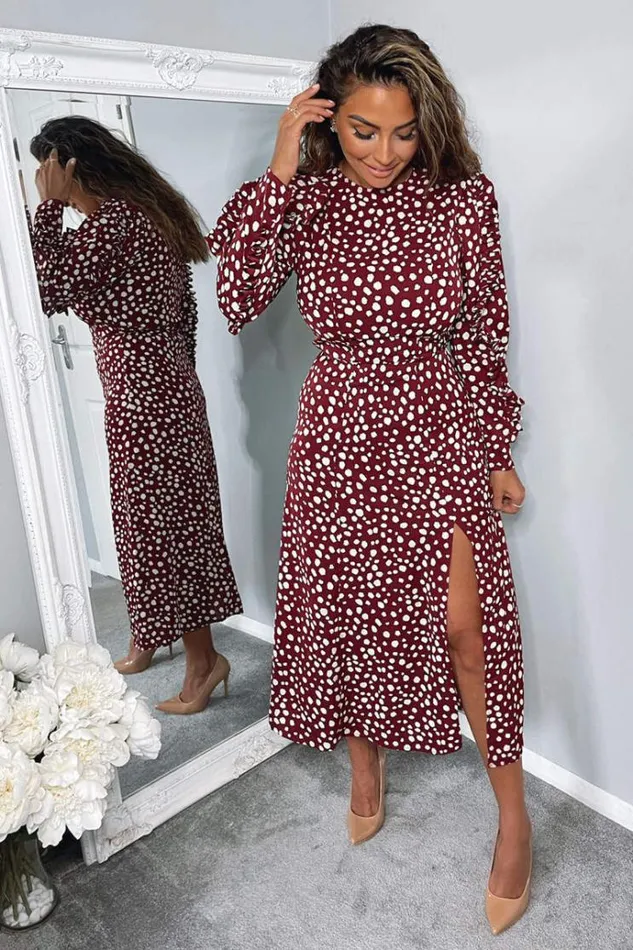 AX Paris Plum Printed Pleated Sleeve Midi Dress Women Dresses