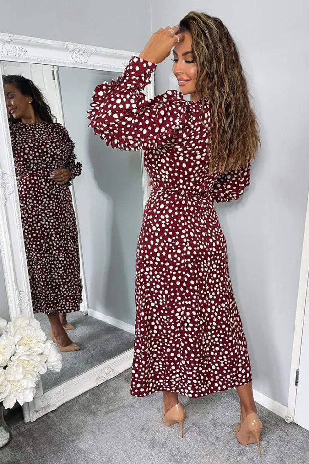 AX Paris Plum Printed Pleated Sleeve Midi Dress Women Dresses