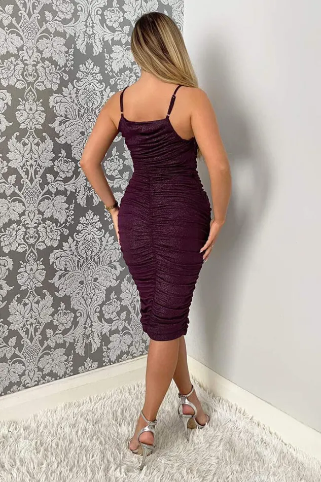 AX Paris Plum Ruched Bodycon Shimmer Midi Dress Women Dresses