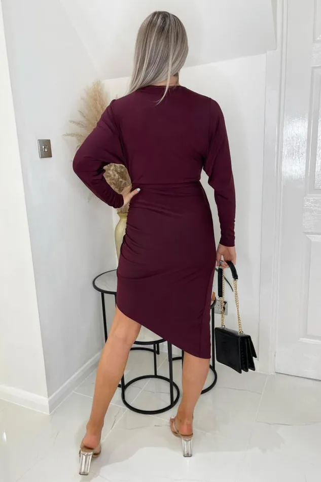 AX Paris Plum Ruched Side Wrap Top Midi Dress Women Dresses