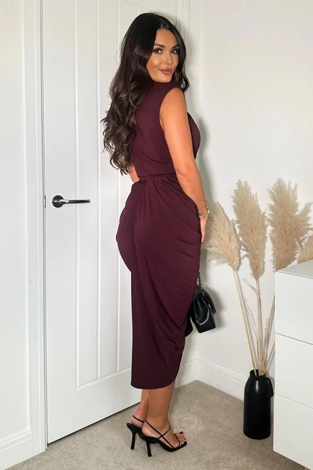 AX Paris Plum Wrap Draped Midi Dress Women Dresses