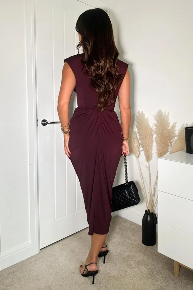 AX Paris Plum Wrap Draped Midi Dress Women Dresses