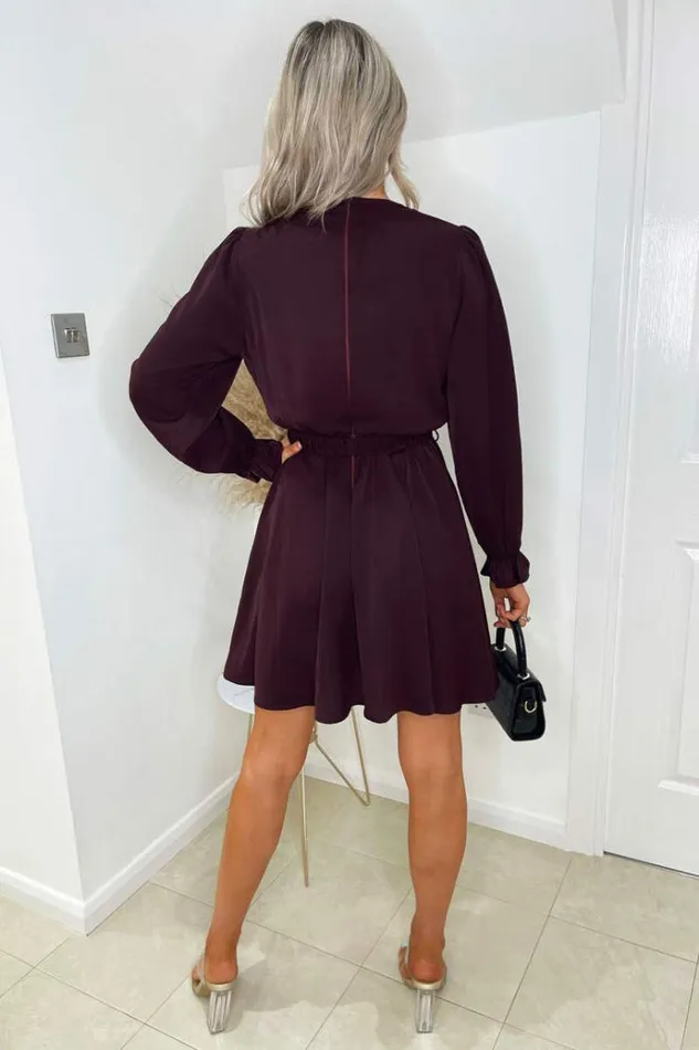 AX Paris Plum Wrap Over Belted Skater Dress Women Dresses