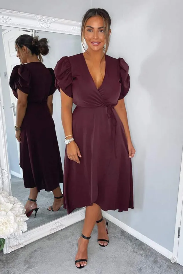 AX Paris Plum Wrap Over Tie Midi Dress Women Dresses