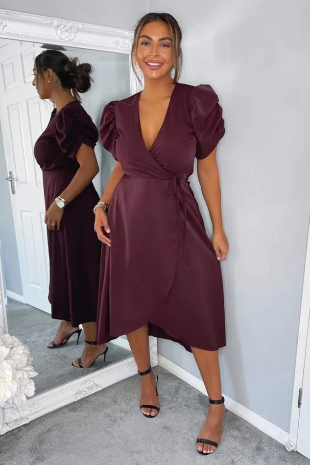 AX Paris Plum Wrap Over Tie Midi Dress Women Dresses