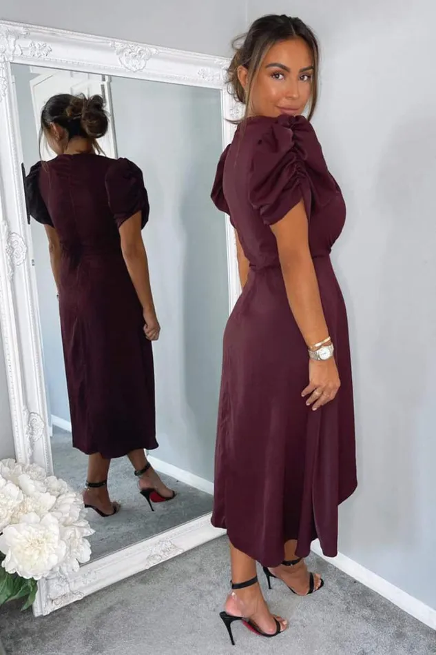 AX Paris Plum Wrap Over Tie Midi Dress Women Dresses