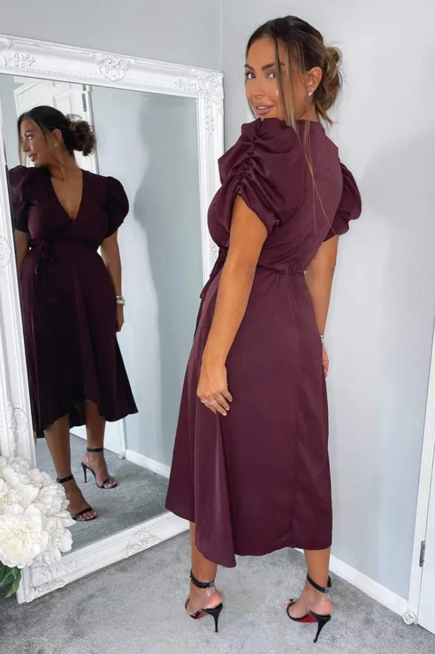 AX Paris Plum Wrap Over Tie Midi Dress Women Dresses