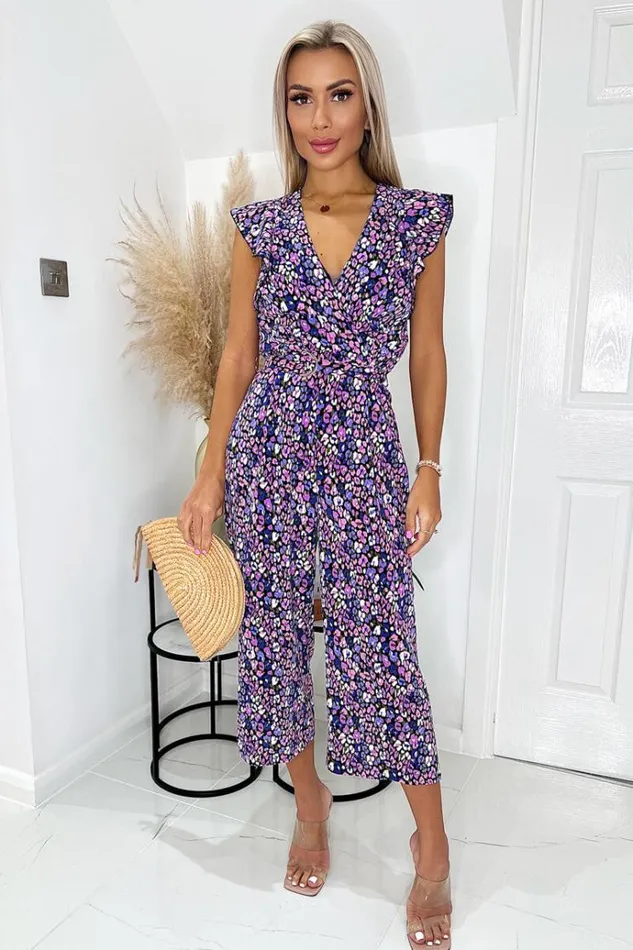 AX Paris Purple Animal Print V Neck Belted Jumpsuit Women Jumpsuits And Playsuits AX Paris Purple Animal Print V Neck Belted Jumpsuit Women Jumpsuits And Playsuits