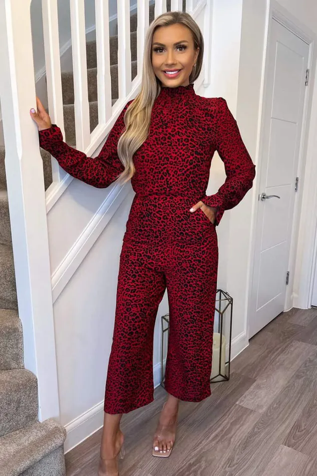 AX Paris Red Animal Print Elasticated Neck Jumpsuit Women Jumpsuits And Playsuits AX Paris Red Animal Print Elasticated Neck Jumpsuit Women Jumpsuits And Playsuits