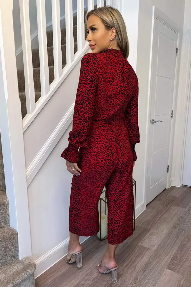 AX Paris Red Animal Print Elasticated Neck Jumpsuit Women Jumpsuits And Playsuits