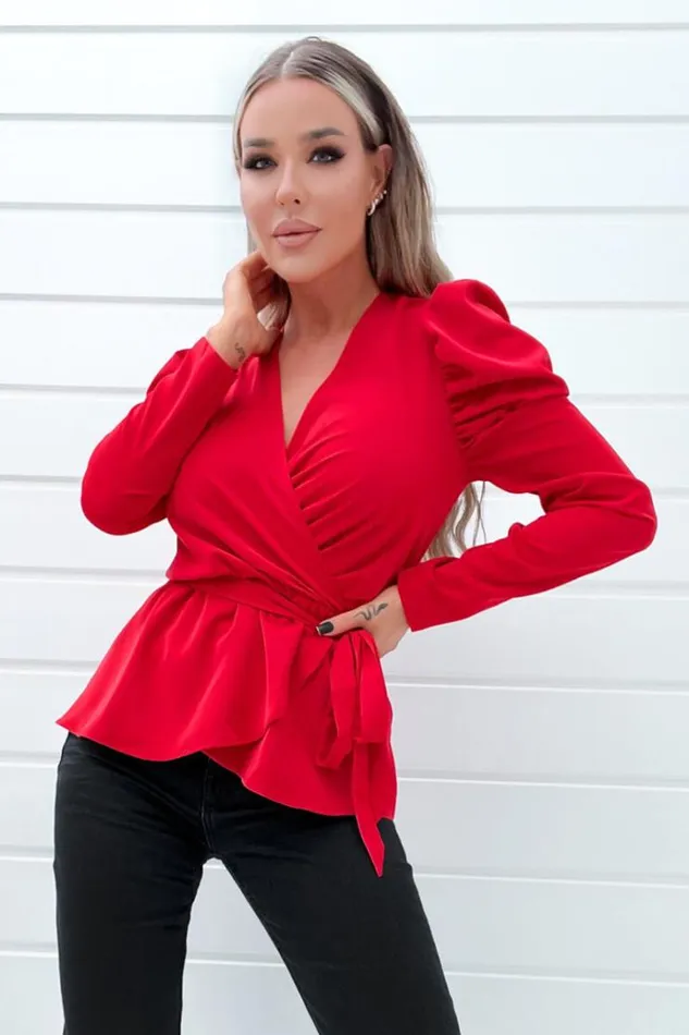 AX Paris Red Belted Wrap Long Sleeve Top Women Tops