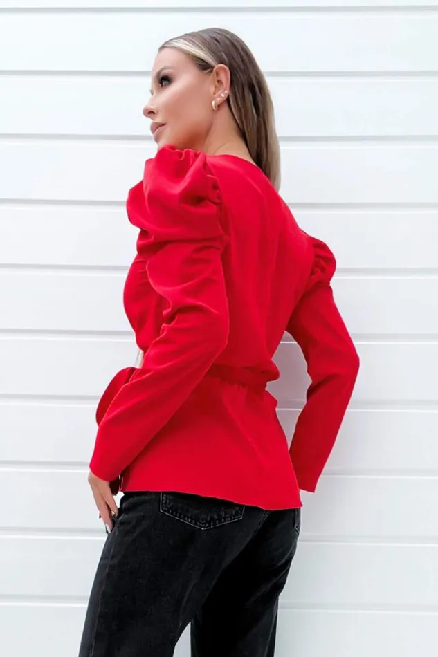 AX Paris Red Belted Wrap Long Sleeve Top Women Tops