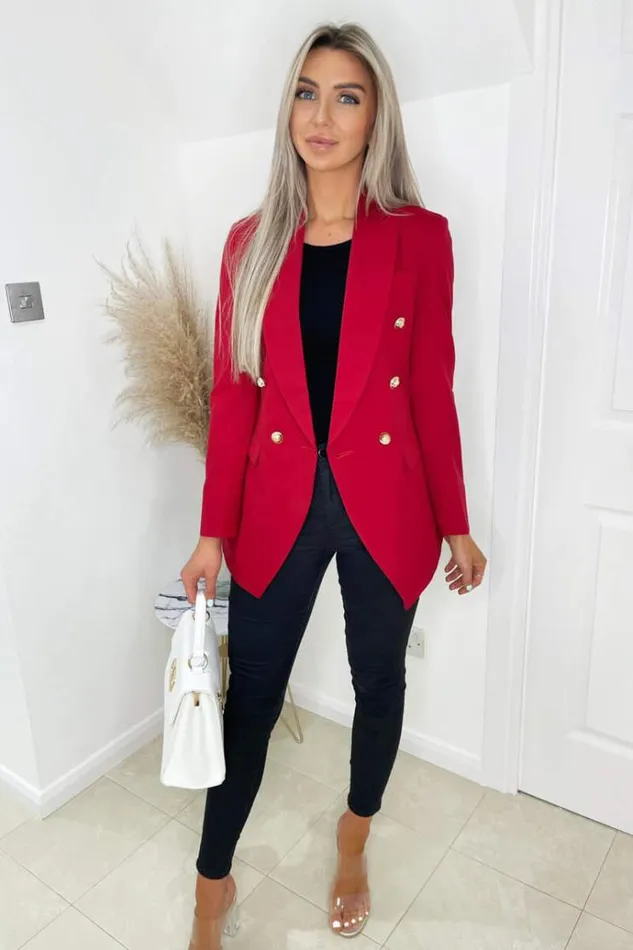 AX Paris Red Military Style Blazer Women Coats and Jackets
