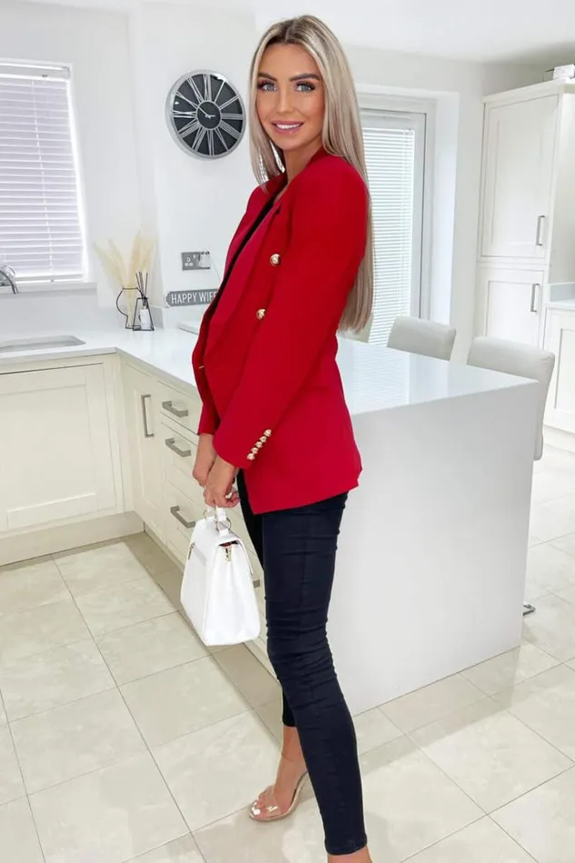AX Paris Red Military Style Blazer Women Coats and Jackets