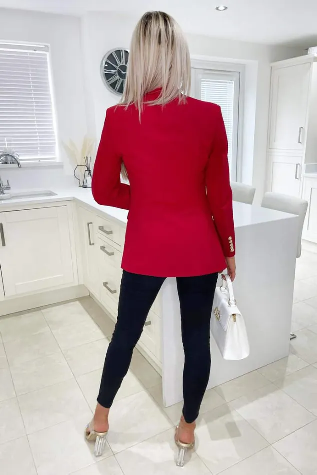 AX Paris Red Military Style Blazer Women Coats and Jackets