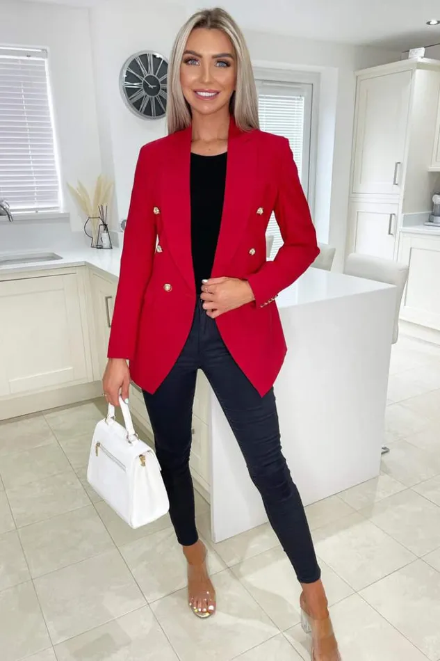 AX Paris Red Military Style Blazer Women Coats and Jackets
