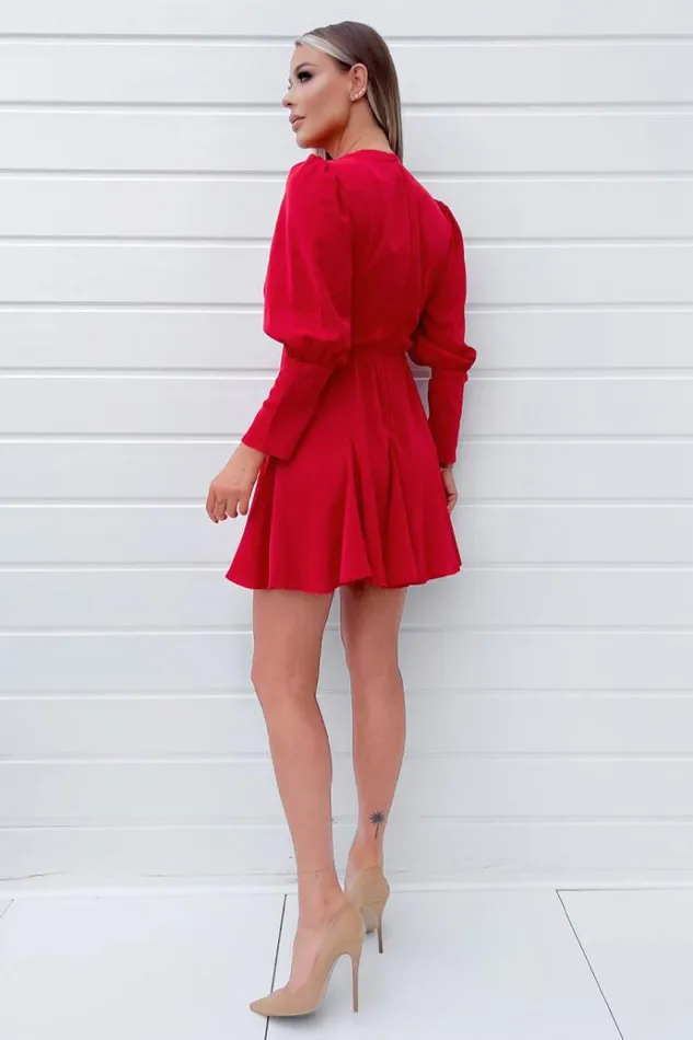 AX Paris Red VNeck Long Sleeve Skater Dress Women Dresses