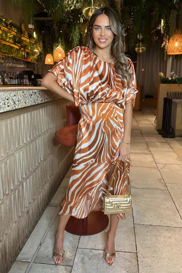 AX Paris Rust Print Batwing Top Midi Dress Women Dresses