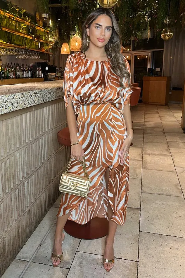 AX Paris Rust Print Batwing Top Midi Dress Women Dresses