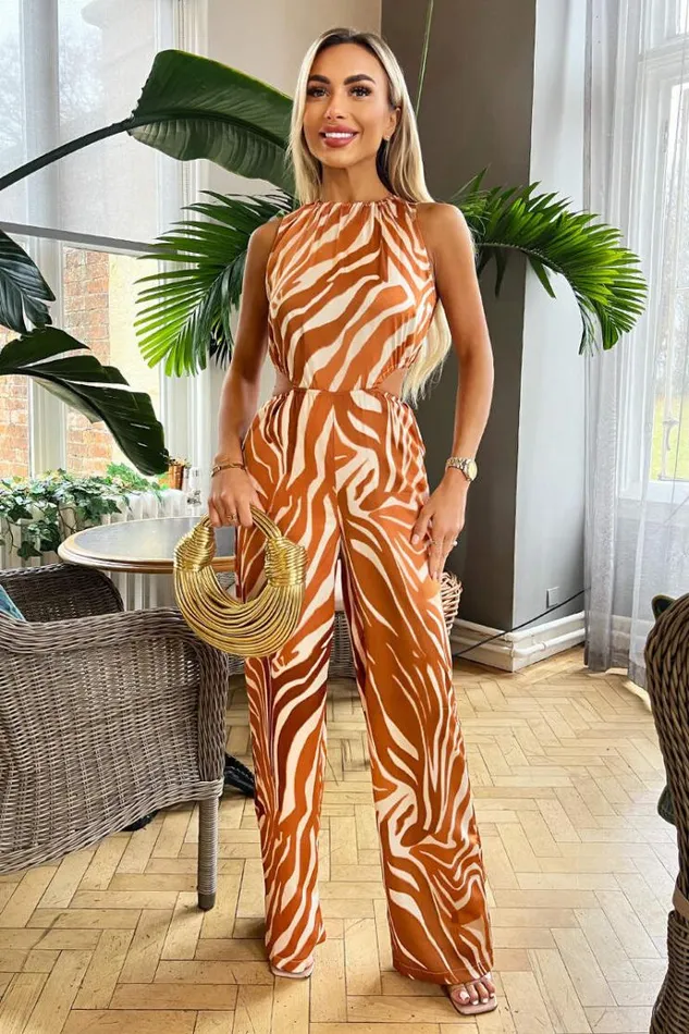AX Paris Rust Printed Cut Out Jumpsuit Women Jumpsuits And Playsuits