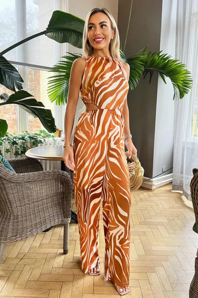 AX Paris Rust Printed Cut Out Jumpsuit Women Jumpsuits And Playsuits