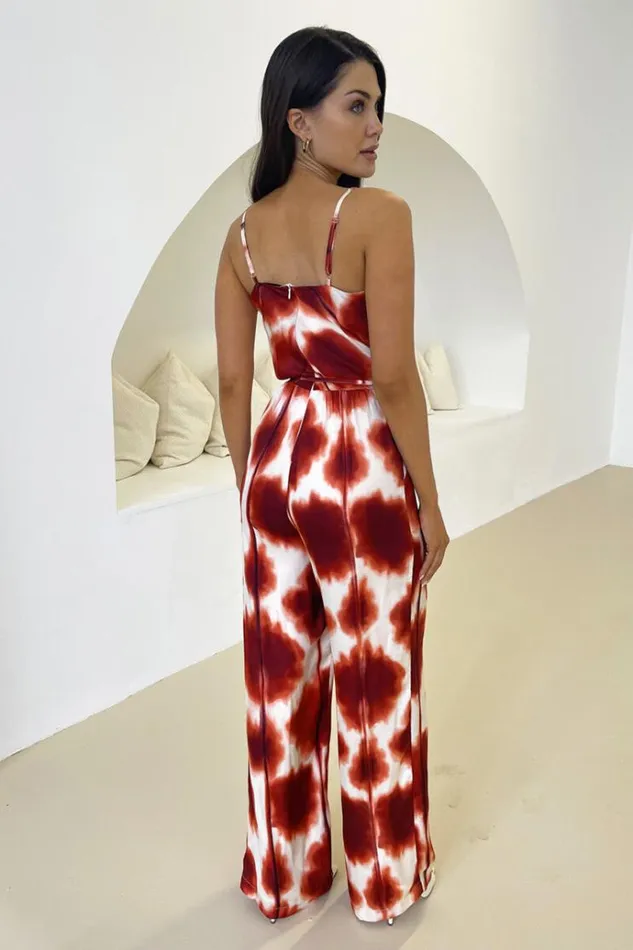 AX Paris Rust Printed Strappy Tie Waist Jumpsuit Women Jumpsuits And Playsuits