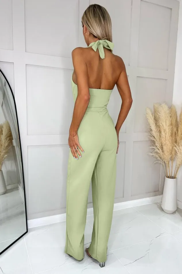 AX Paris Sage Halter Tie Neck Belted Jumpsuit Women Jumpsuits And Playsuits