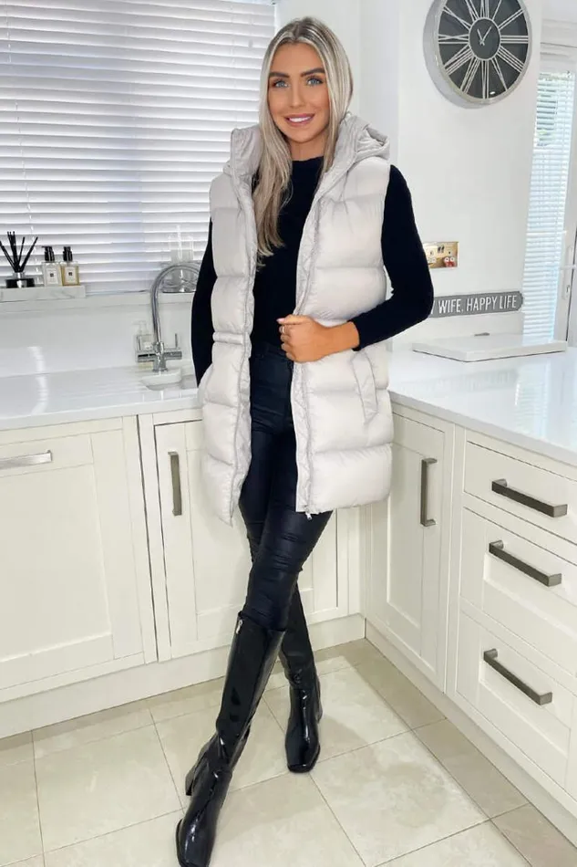 AX Paris Silver Drawstring Hooded Gilet Women Coats and Jackets