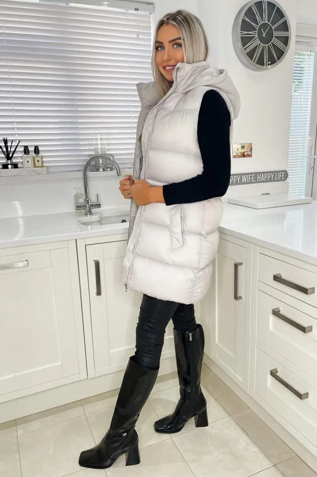 AX Paris Silver Drawstring Hooded Gilet Women Coats and Jackets