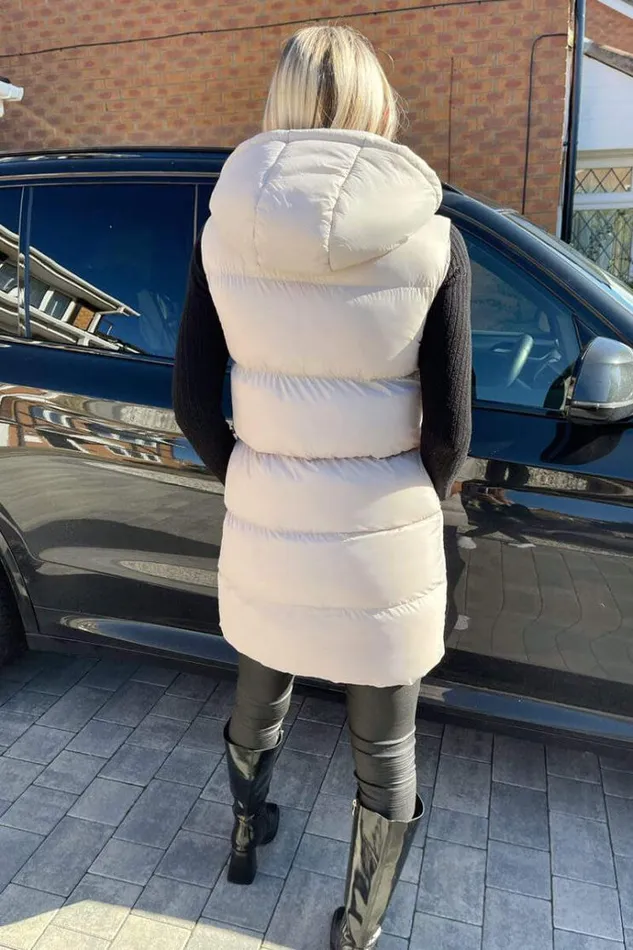 AX Paris Silver Drawstring Hooded Gilet Women Coats and Jackets