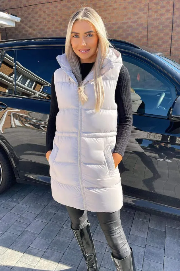 AX Paris Silver Drawstring Hooded Gilet Women Coats and Jackets