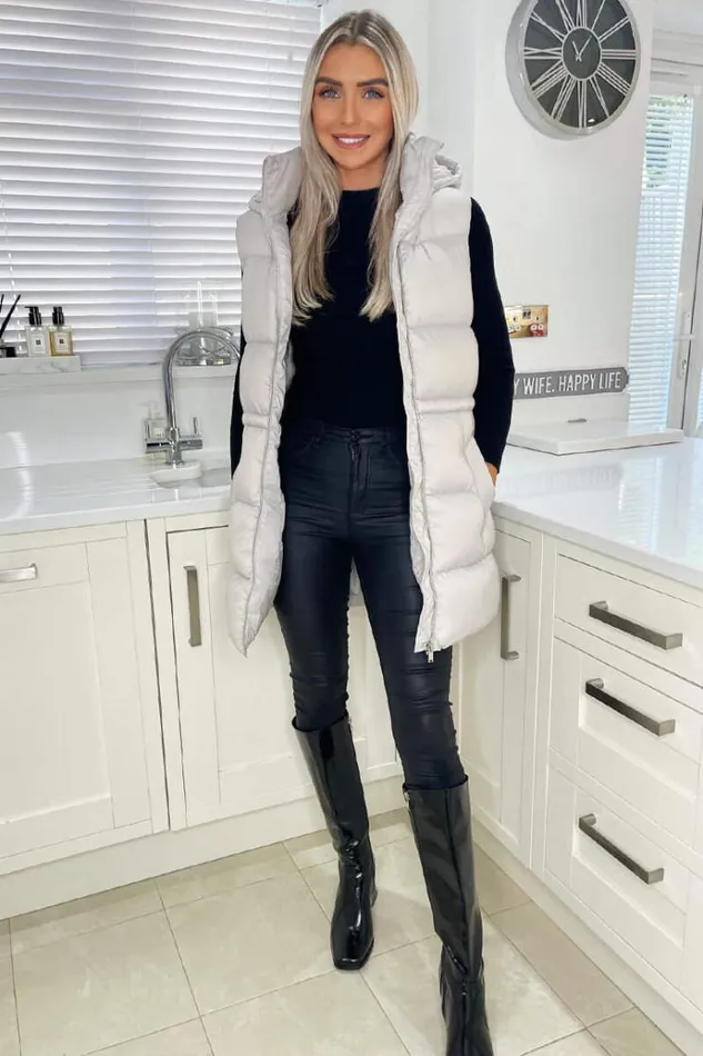 AX Paris Silver Drawstring Hooded Gilet Women Coats and Jackets