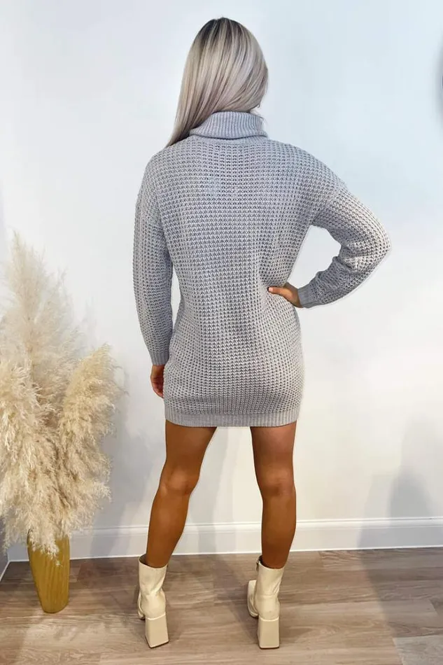AX Paris Silver Roll Neck Knitted Jumper Dress Women Knitwear