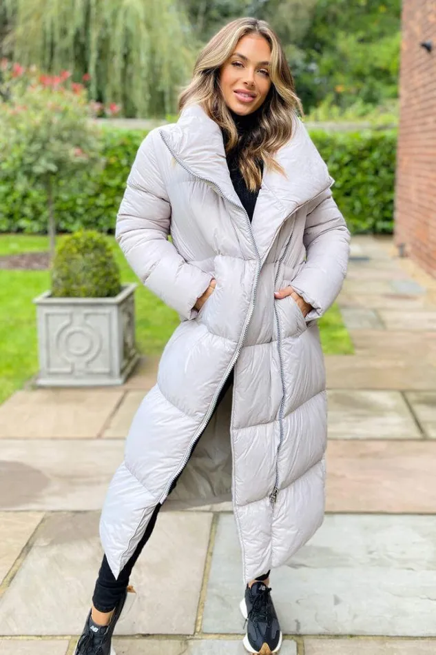 AX Paris Silver Wrap Puffer Coat Women Coats and Jackets