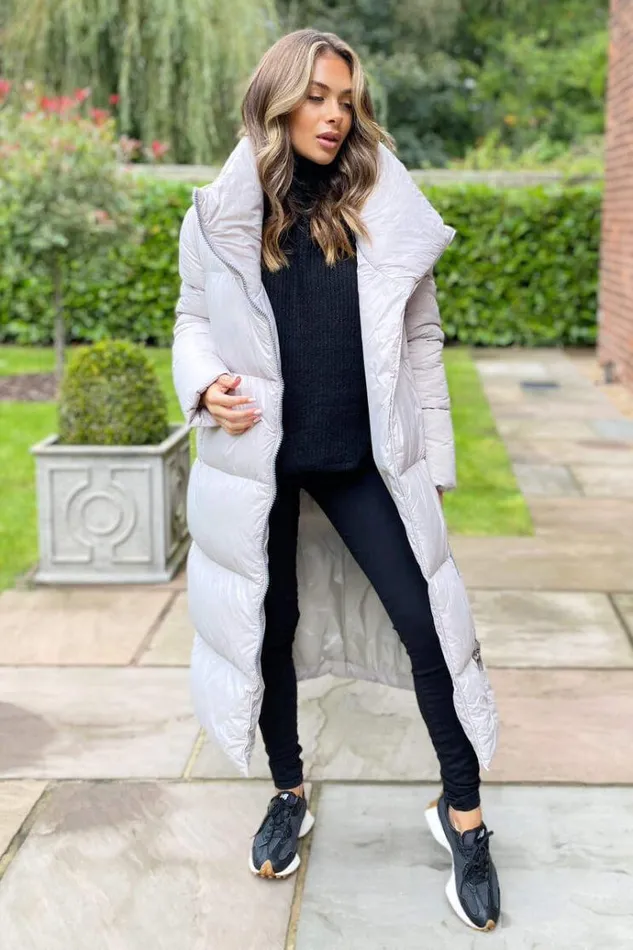 AX Paris Silver Wrap Puffer Coat Women Coats and Jackets