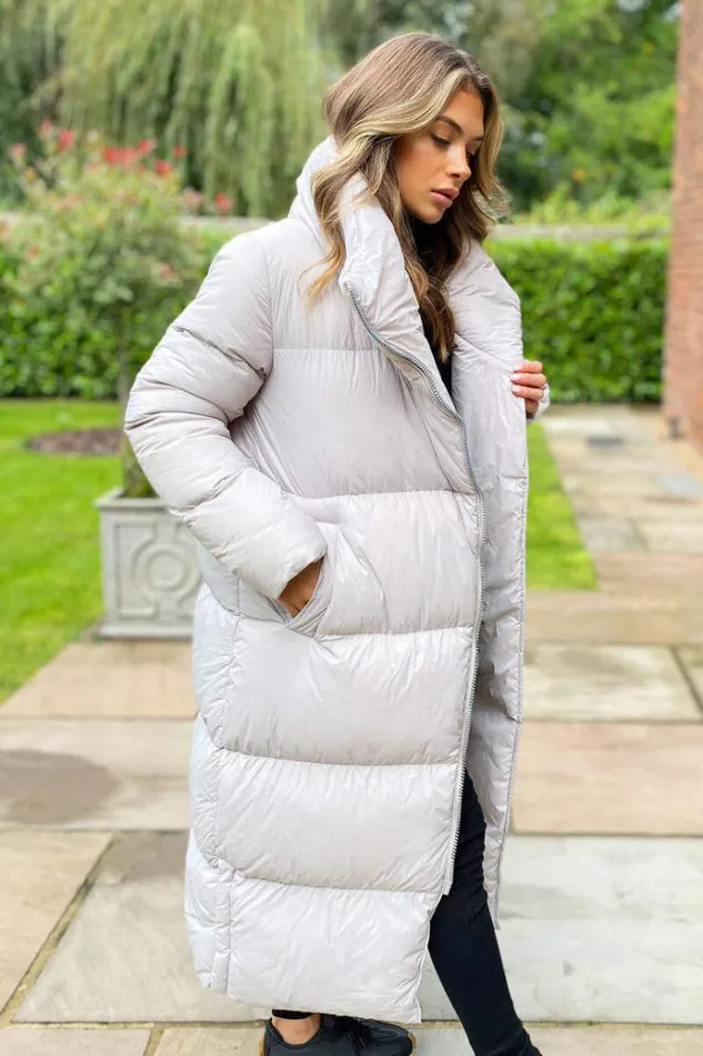 AX Paris Silver Wrap Puffer Coat Women Coats and Jackets