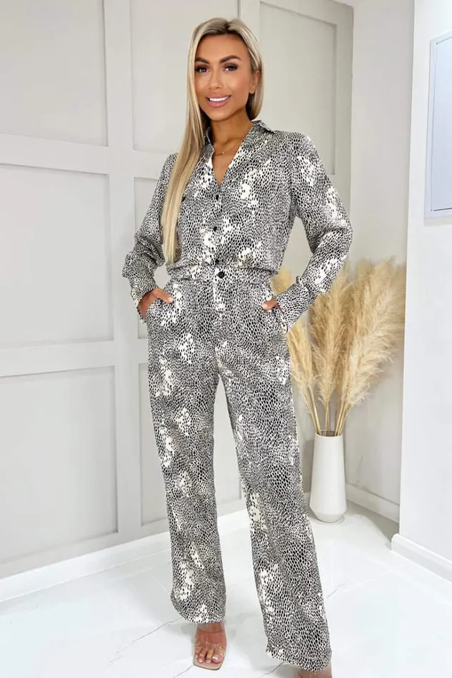 AX Paris Stone And Black Printed Trousers Women Coords