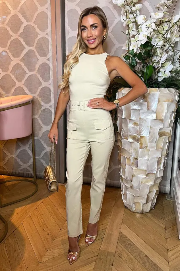 AX Paris Stone Belted High Neck Cargo Jumpsuit Women Jumpsuits And Playsuits