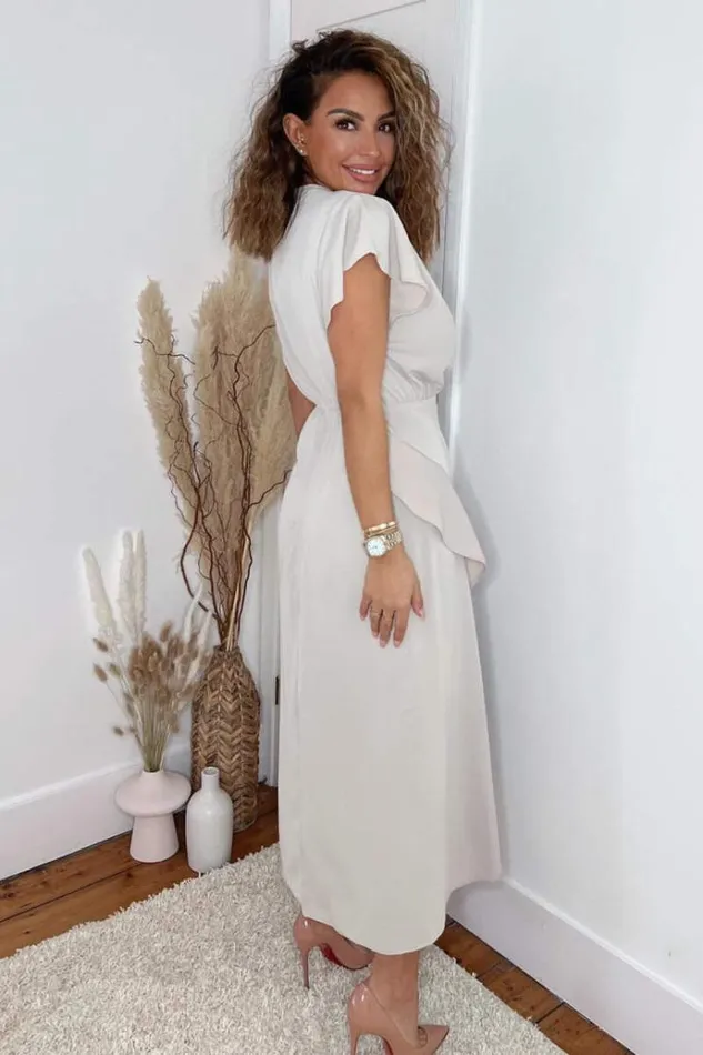 AX Paris Stone Frill Detail Double Split Skirt Midi Dress Women Dresses