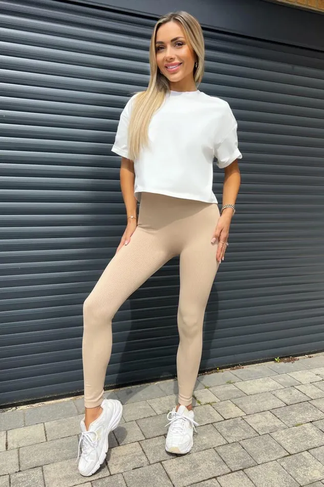 AX Paris Stone High Rise Ribbed Active Leggings Women Trousers and Leggings
