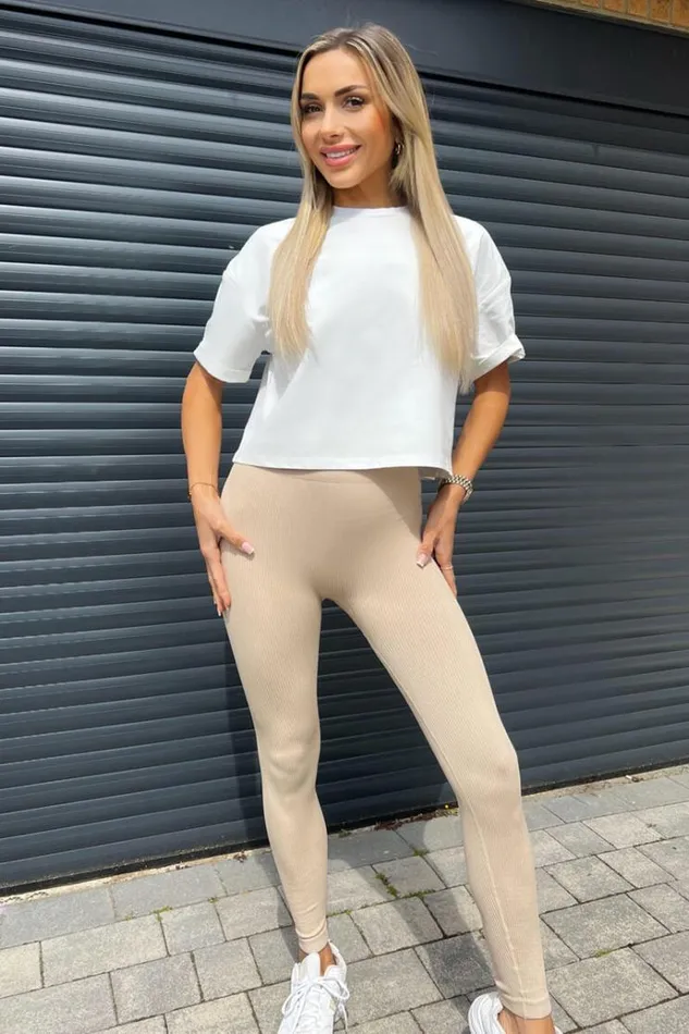 AX Paris Stone High Rise Ribbed Active Leggings Women Trousers and Leggings