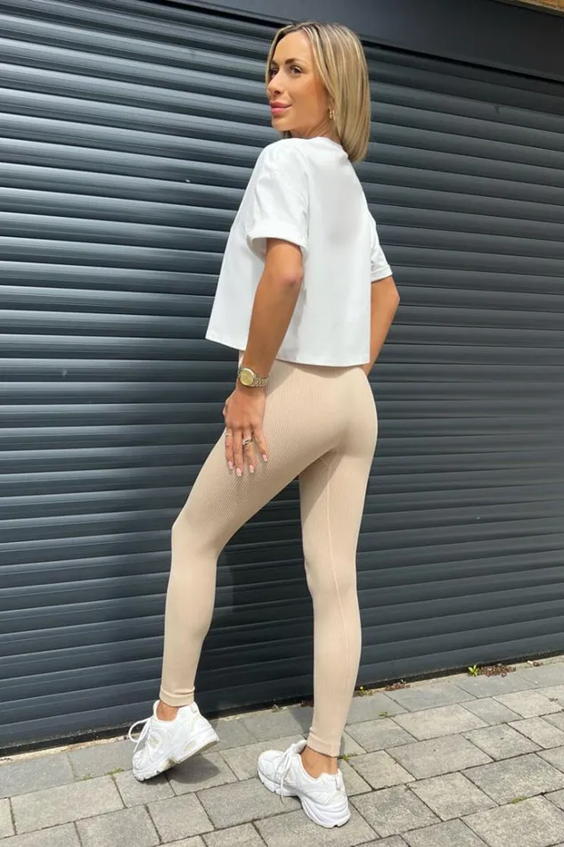 AX Paris Stone High Rise Ribbed Active Leggings Women Trousers and Leggings