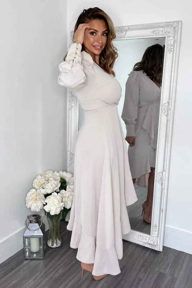 AX Paris Stone Long Sleeve Frill Wrap Midi Dress Women Dresses
