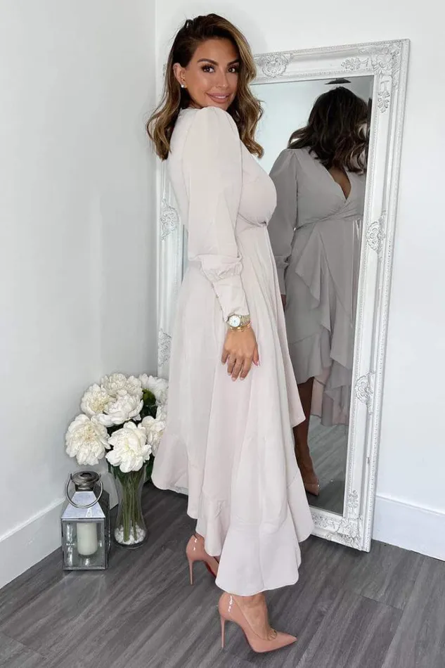 AX Paris Stone Long Sleeve Frill Wrap Midi Dress Women Dresses