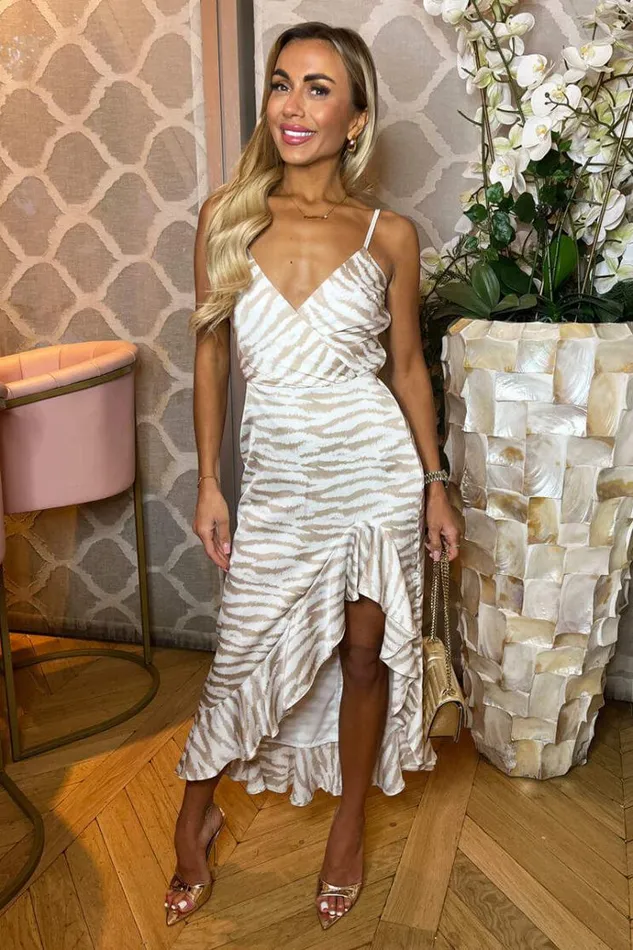 AX Paris Stone Printed Frill Hem Strappy Midi Dress Women Dresses