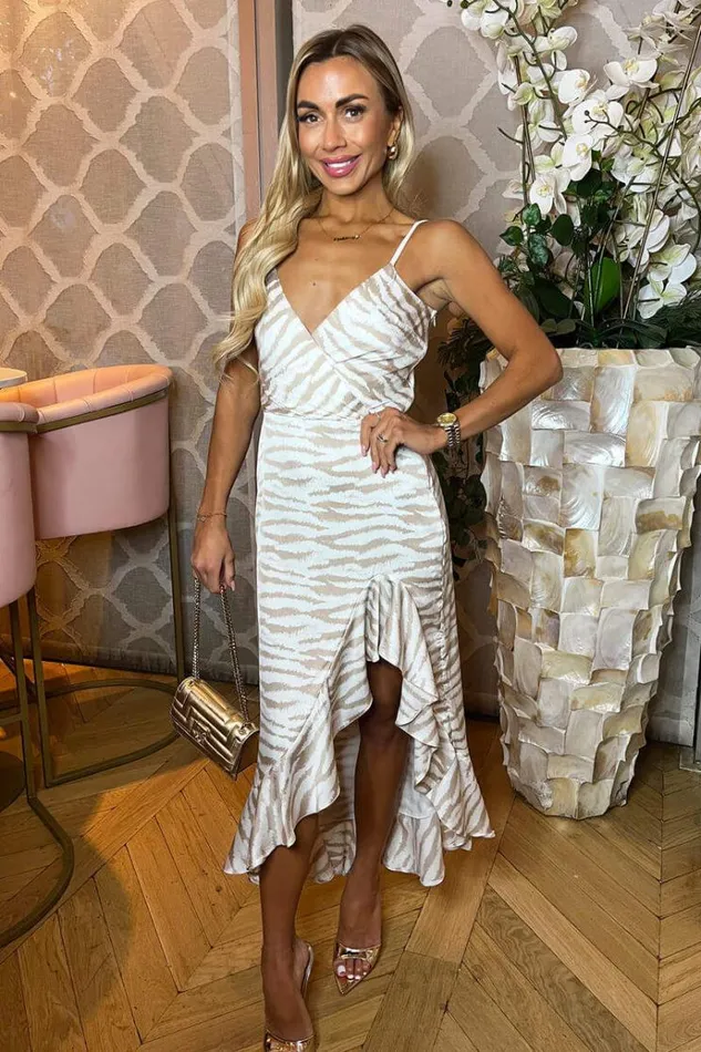 AX Paris Stone Printed Frill Hem Strappy Midi Dress Women Dresses