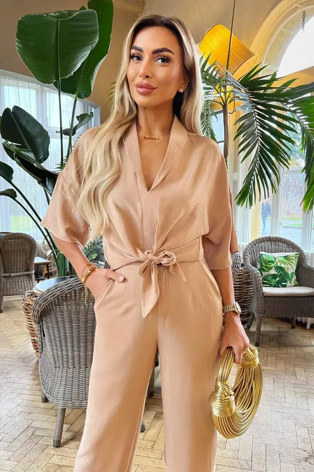 AX Paris Stone VNeck Collar Tie Front Shirt Women Coords