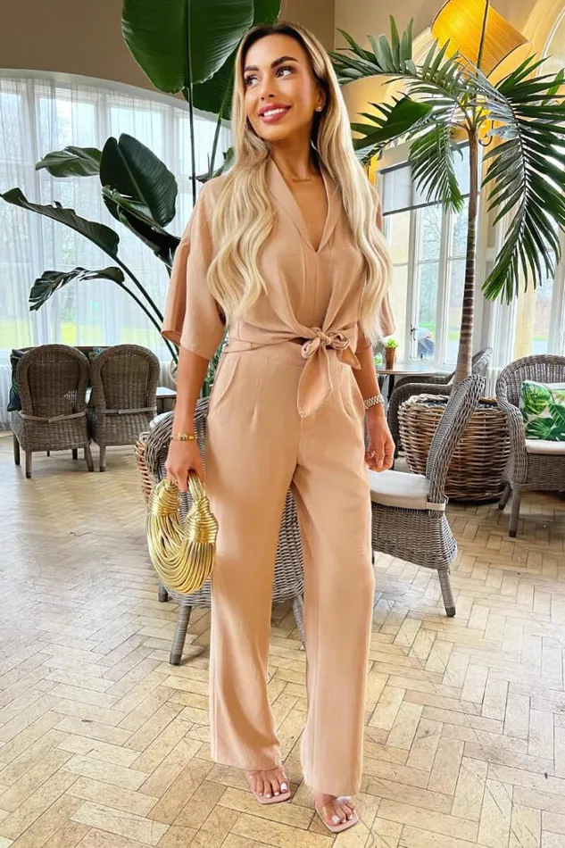 AX Paris Stone VNeck Collar Tie Front Shirt Women Coords